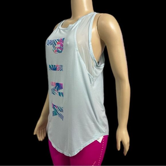 Victoria’s Secret Pink Supersoft Modal with Mesh Pink Logo Tank Top Blue Large - Picture 2 of 4